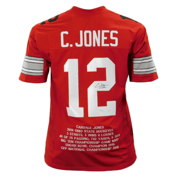 Cardale Jones Signed Red College Edition Stats Jersey JSA