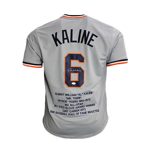 Al Kaline Signed Stats Edition Grey Baseball Jersey (JSA)