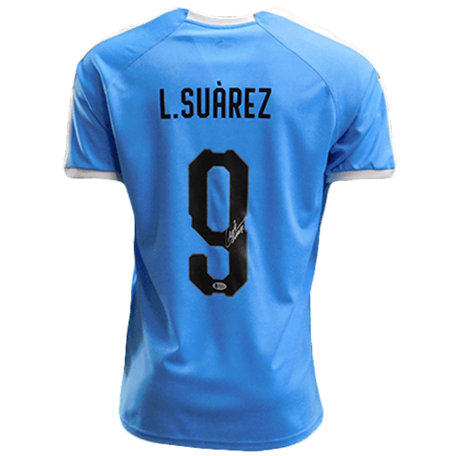 Luis Suarez Signed Uruguay National Team Blue Jersey (Beckett)