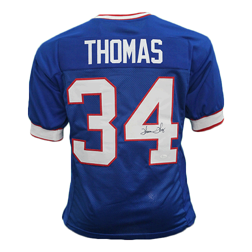 Thurman Thomas Autographed Pro Style Football Blue Jersey JSA - RSA