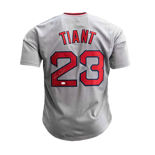 Luis Tiant Boston Autographed Throwback Baseball Jersey Grey (JSA)