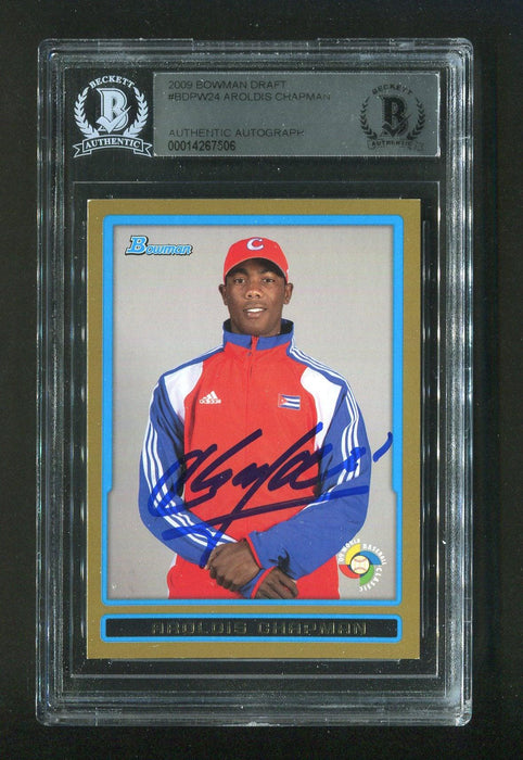 2009 Aroldis Chapman BGS Authentic Autograph Bowman Draft #BDPW24 Signed Rookie Baseball Card - RSA