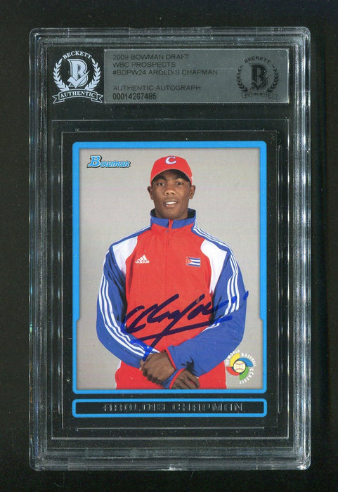 2009 Aroldis Chapman BGS Authentic Autograph Bowman Draft Prospects #BDPW24 Signed Rookie Baseball Card - RSA