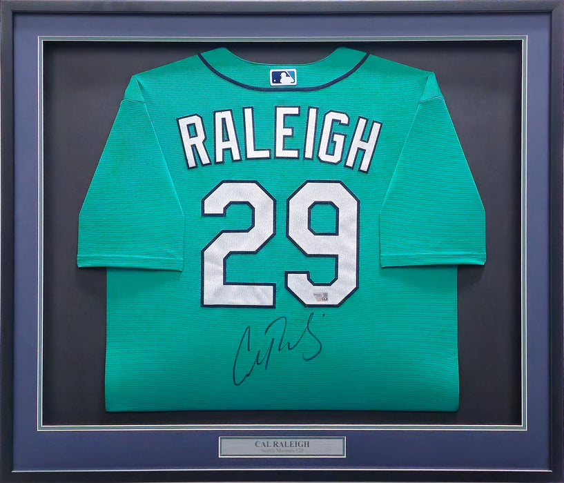 Seattle Mariners Cal Raleigh Autographed Framed Teal Nike Jersey Fanatics Holo