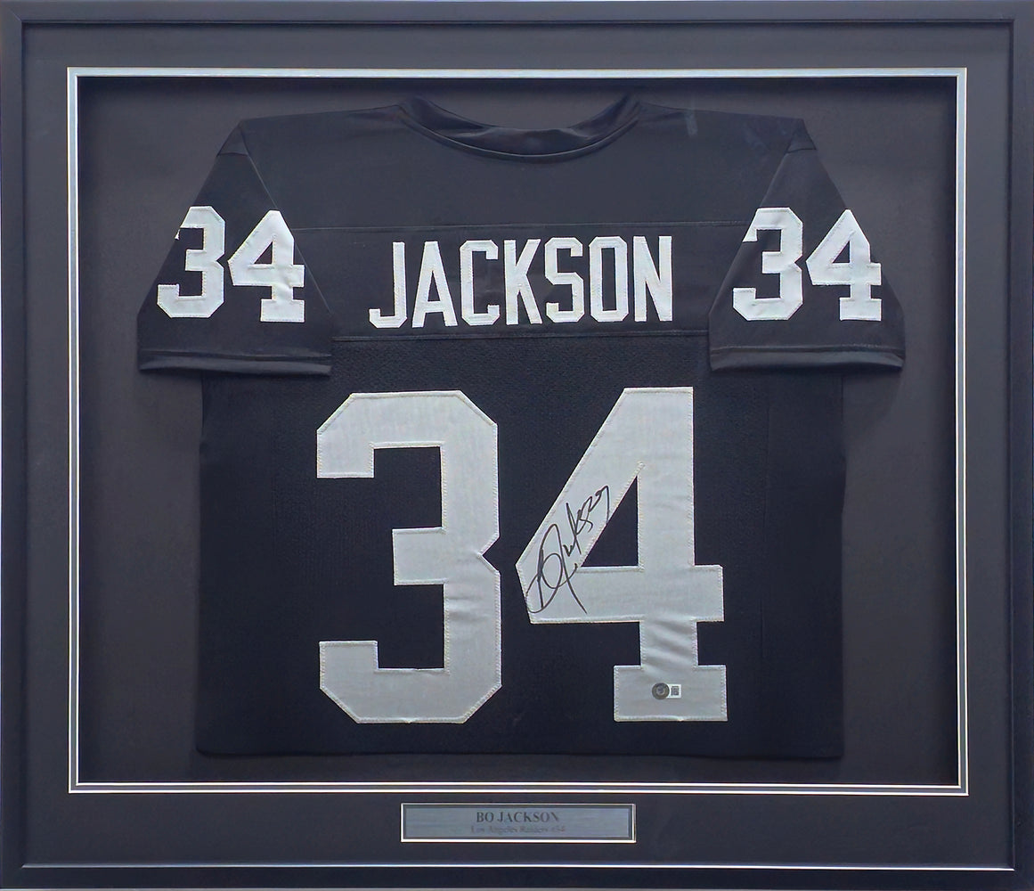Oakland Raiders Bo Jackson Autographed Framed Black Jersey Beckett BAS Witness