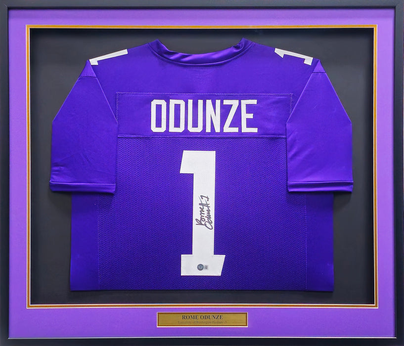 Washington Huskies Rome Odunze Autographed Framed Purple Jersey Beckett BAS Witness