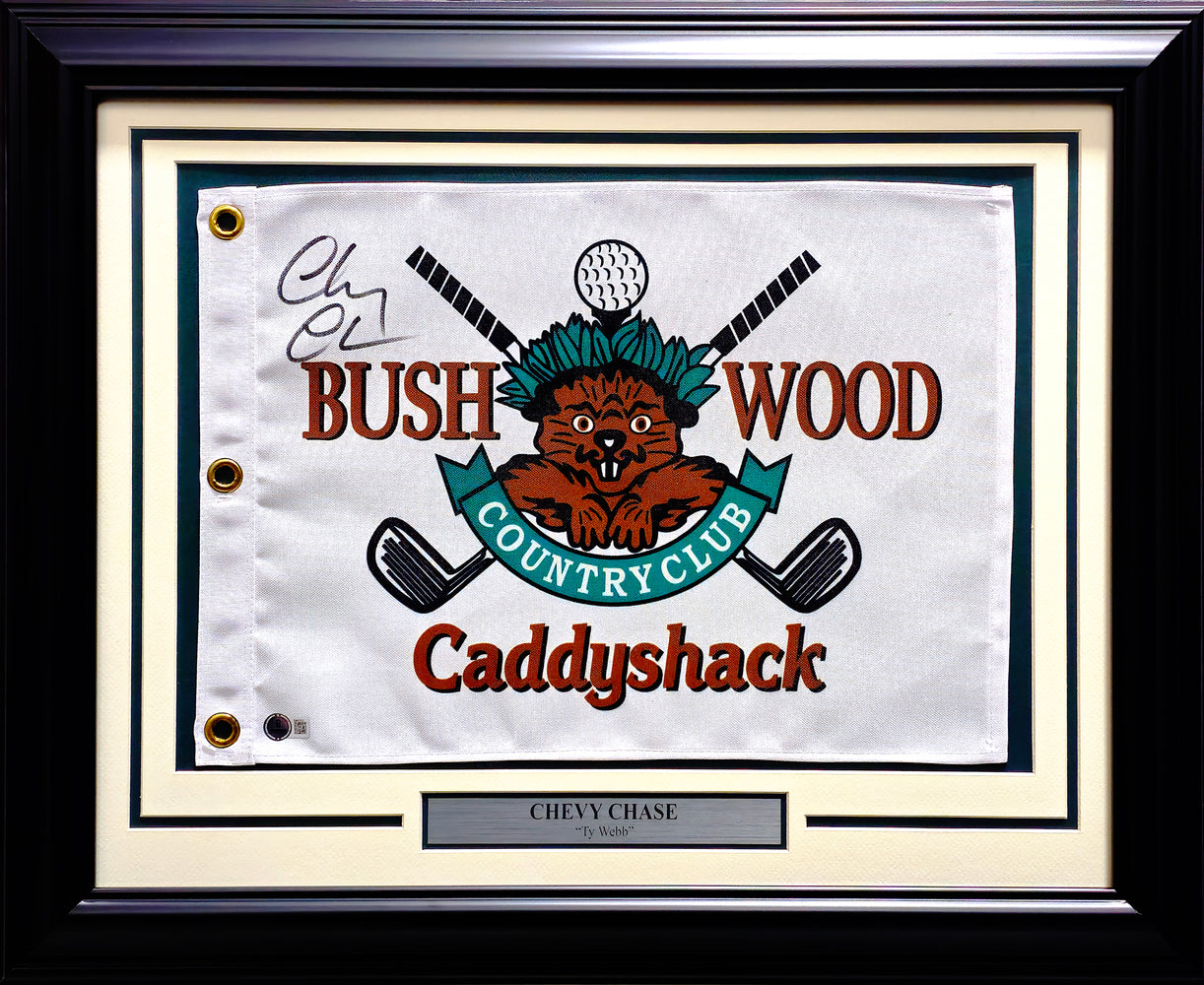 Chevy Chase Autographed White Framed Caddyshack Golf Pin Flag Beckett BAS QR
