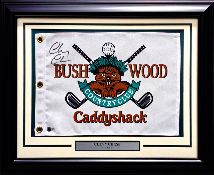 Chevy Chase Autographed White Framed Caddyshack Golf Pin Flag Beckett BAS QR