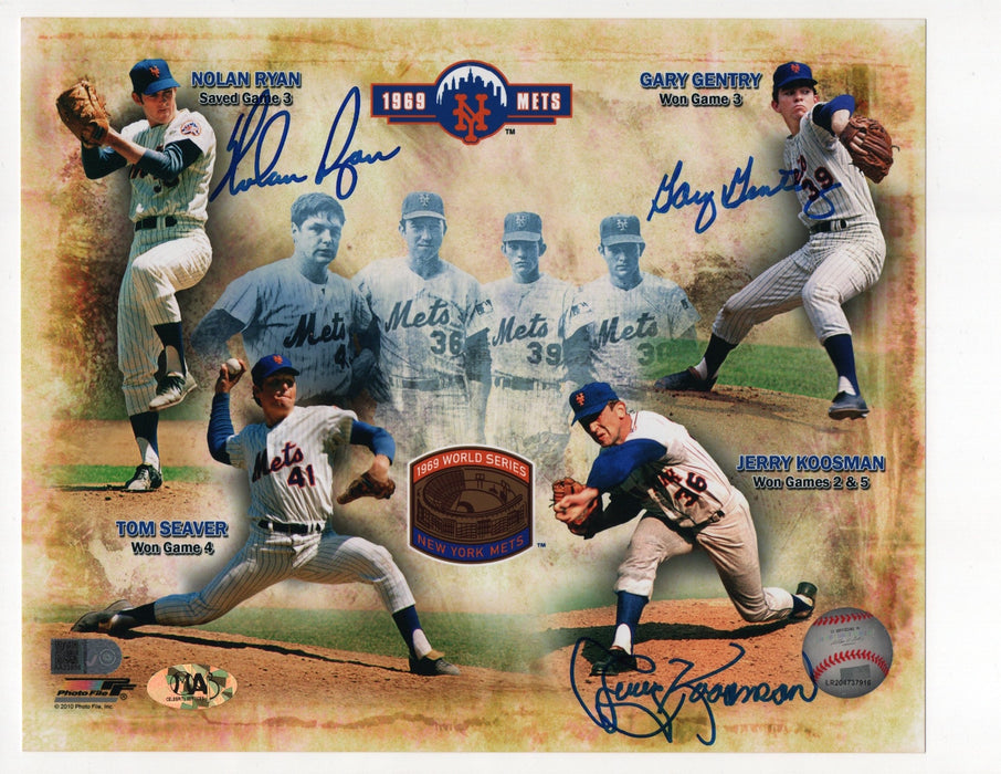 Nolan Ryan, Jerry Koosman and Gary Gentry Signed 8x10 Photo (AIV AA23956)