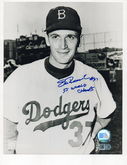 Ed Roebuck Signed 55 World Champs Inscription 8x10 Photo (AIV AA24017)