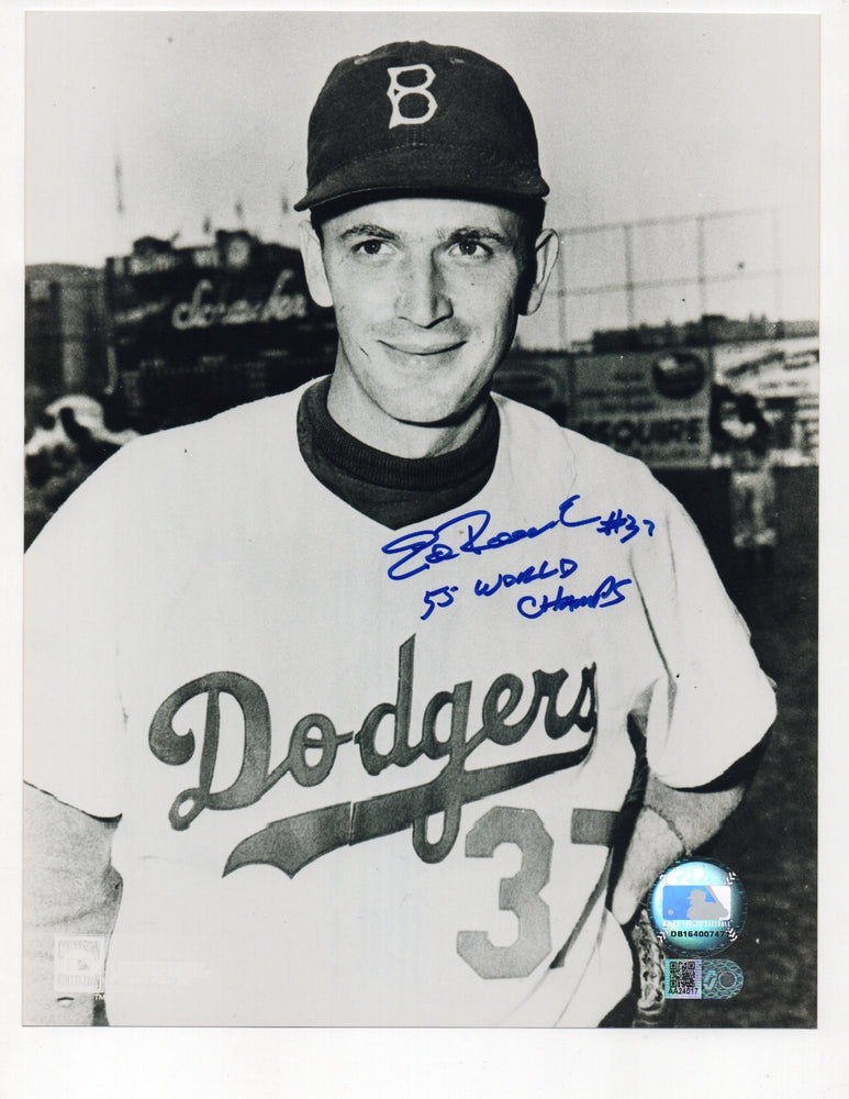 Ed Roebuck Signed 55 World Champs Inscription 8x10 Photo (AIV AA24017)