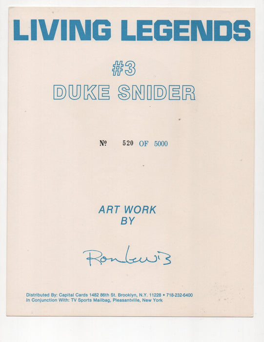 Duke Snider Signed Living Legends #520 of 5000 8x10 Photo (AIV AA24147)