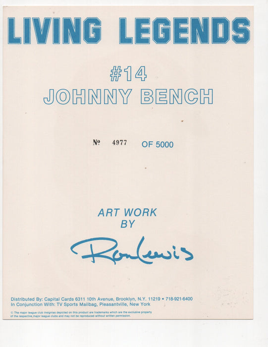 Johnny Bench Signed Living Legends #4977 of 5000 8x10 Photo (AIV AA24143)