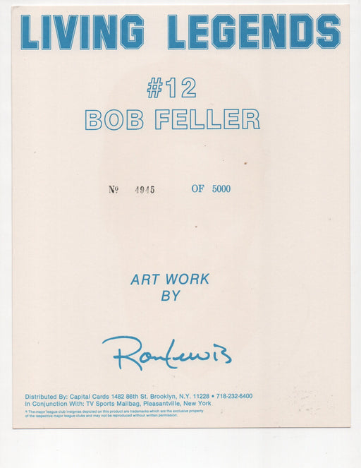 Bob Feller Signed HOF 62 Inscription Living Legends #4945 of 5000 8x10 Photo (AIV AA24148)