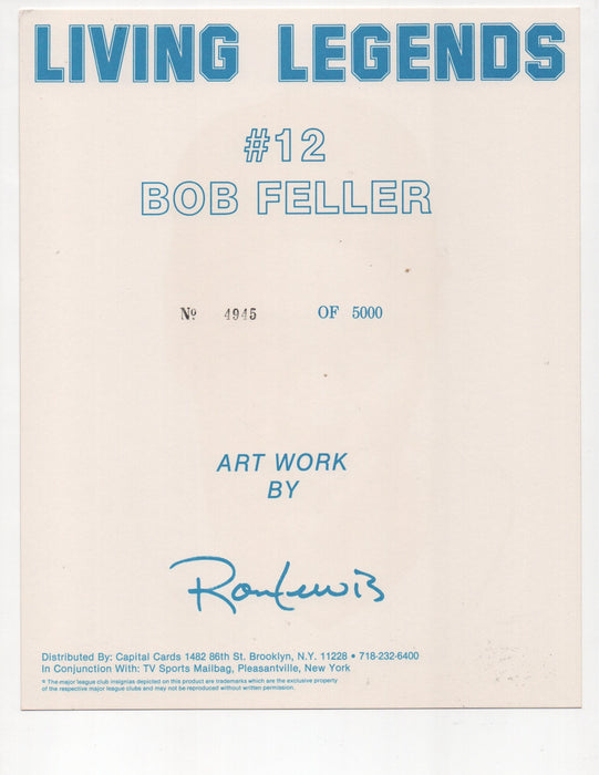 Bob Feller Signed HOF 62 Inscription Living Legends #4945 of 5000 8x10 Photo (AIV AA24148)