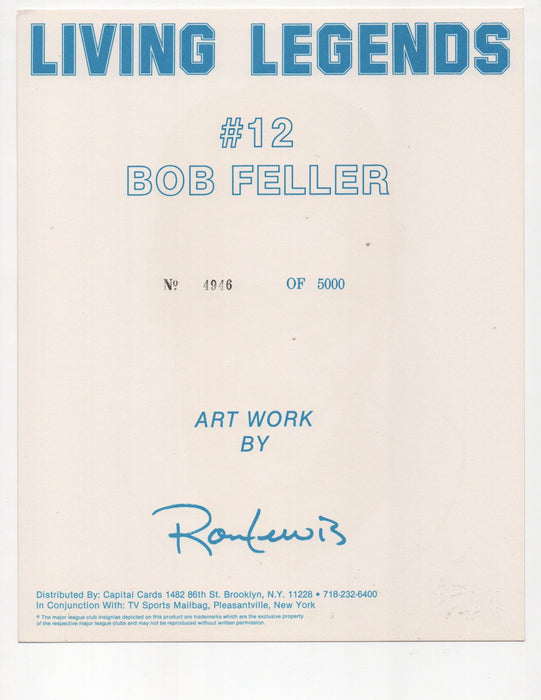 Bob Feller Signed HOF 62 Inscription Living Legends #4946 of 5000 8x10 Photo (AIV AA24149)