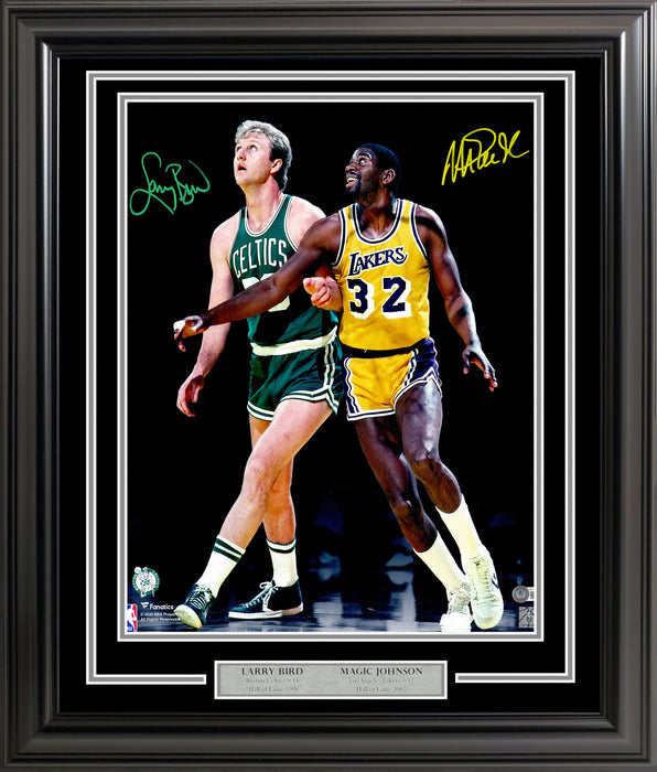 Larry Bird & Magic Johnson Autographed Framed 16x20 Photo Beckett BAS Witness