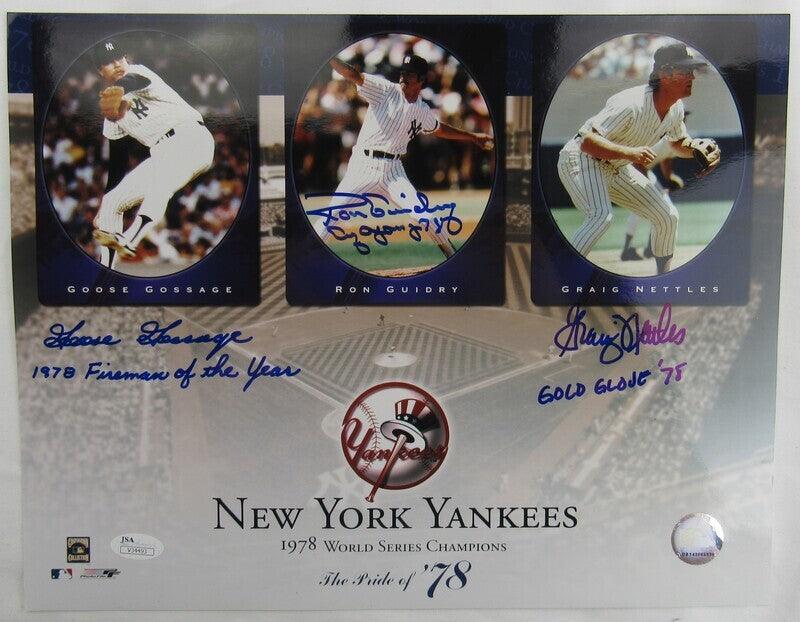 Goose Gossage Ron Guidry Graig Nettles Signed 11x14 Photo w/ Insc JSA V34493 - RSA