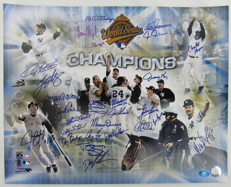 1996 World Series Champions 27 Yankees Signed 16x20 Poster JSA YY48446