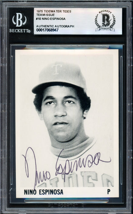 Nino Espinosa Autographed 1975 Stewart Sandwiches Rookie Card #10 Tidewater Tides Beckett BAS #17068947