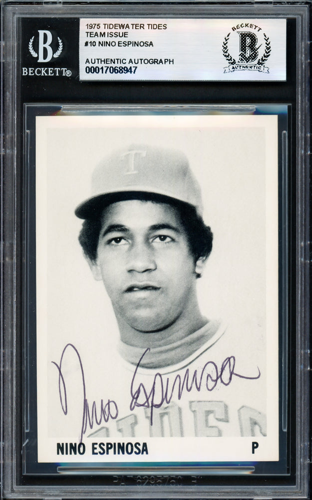 Nino Espinosa Autographed 1975 Stewart Sandwiches Rookie Card #10 Tidewater Tides Beckett BAS #17068947