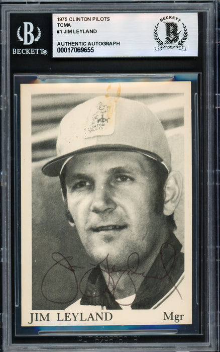 Jim Leyland Autographed 1975 TCMA Rookie Card #1 Clinton Pilots Beckett BAS #17069655