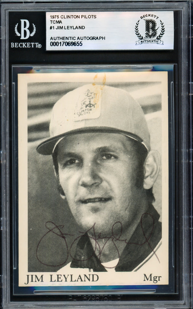 Jim Leyland Autographed 1975 TCMA Rookie Card #1 Clinton Pilots Beckett BAS #17069655