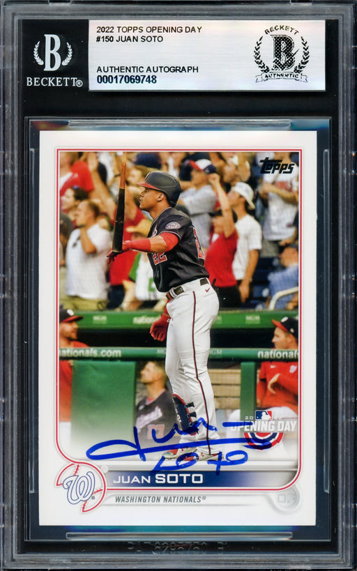 Juan Soto Autographed 2022 Topps Opening Day Card #150 New York Yankees Beckett BAS #17069748