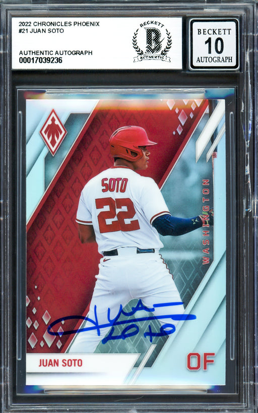 Juan Soto Autographed 2022 Panini Phoenix Card #21 New York Yankees Auto Grade Gem Mint 10 Beckett BAS #17039236