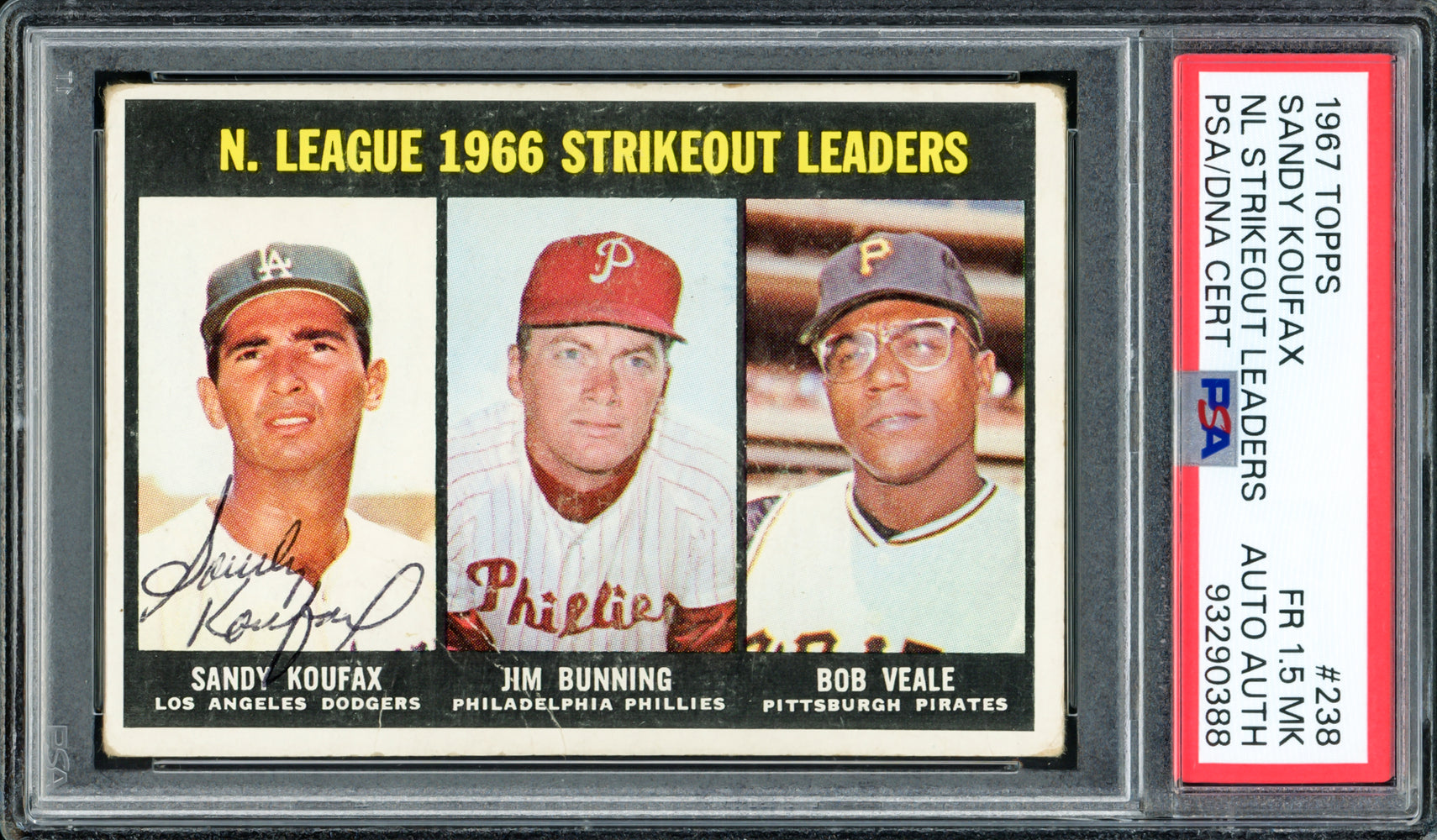 Sandy Koufax Autographed 1967 Topps Card #238 Los Angeles Dodgers PSA 1.5 PSA/DNA #93290388