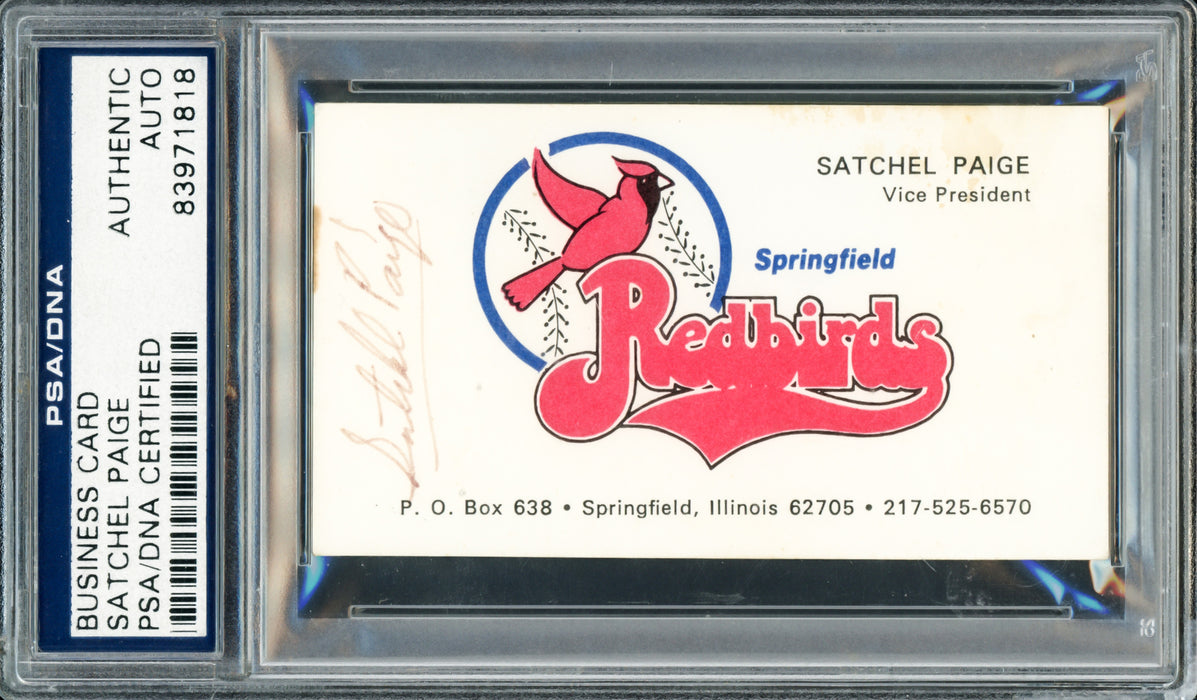 Satchel Paige Autographed Business Card Springfield Redbirds PSA/DNA #83971818