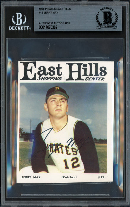 Jerry May Autographed 1966 East Hills Card #12 Pittsburgh Pirates Beckett BAS #17070382