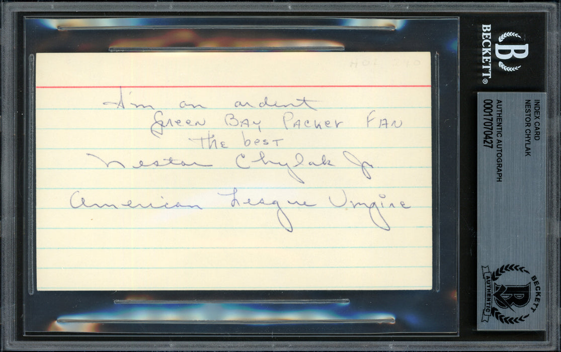 Nestor Chylak Jr. Autographed 3x5 Index Card Umpire Beckett BAS #17070427