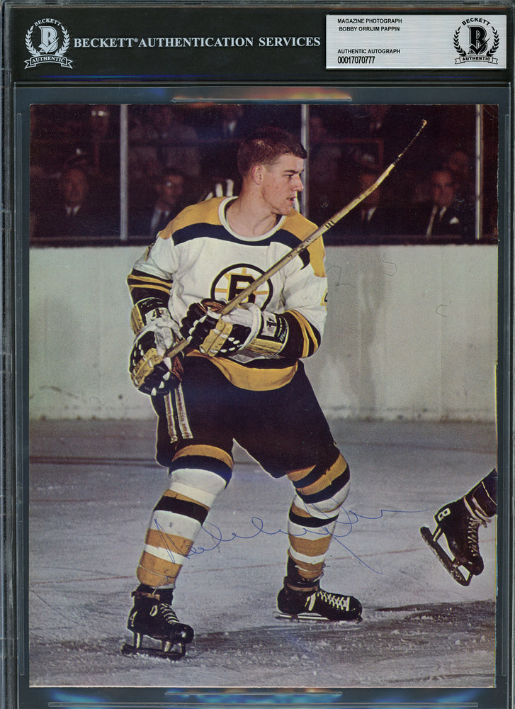 Bobby Orr & Jim Pappin Autographed 8x10 Magazine Page Photo Boston Bruins Vintage Signature Beckett BAS #17070777