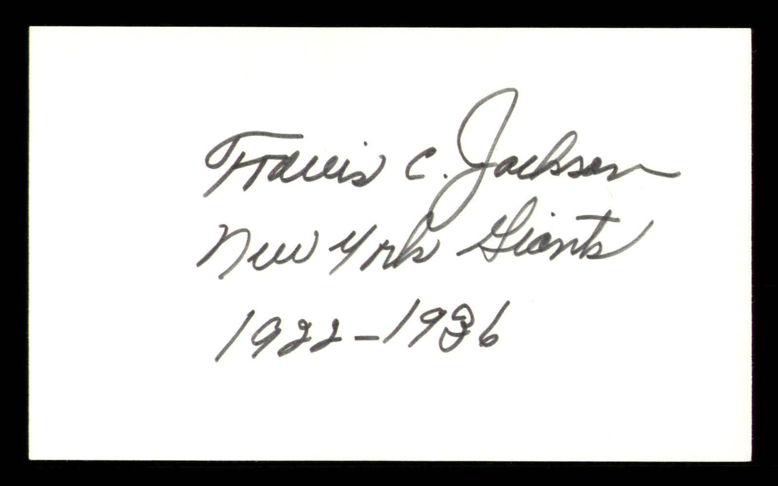 Travis Jackson Autographed 3x5 Index Card New York Giants "New York Giants 1922-1936"