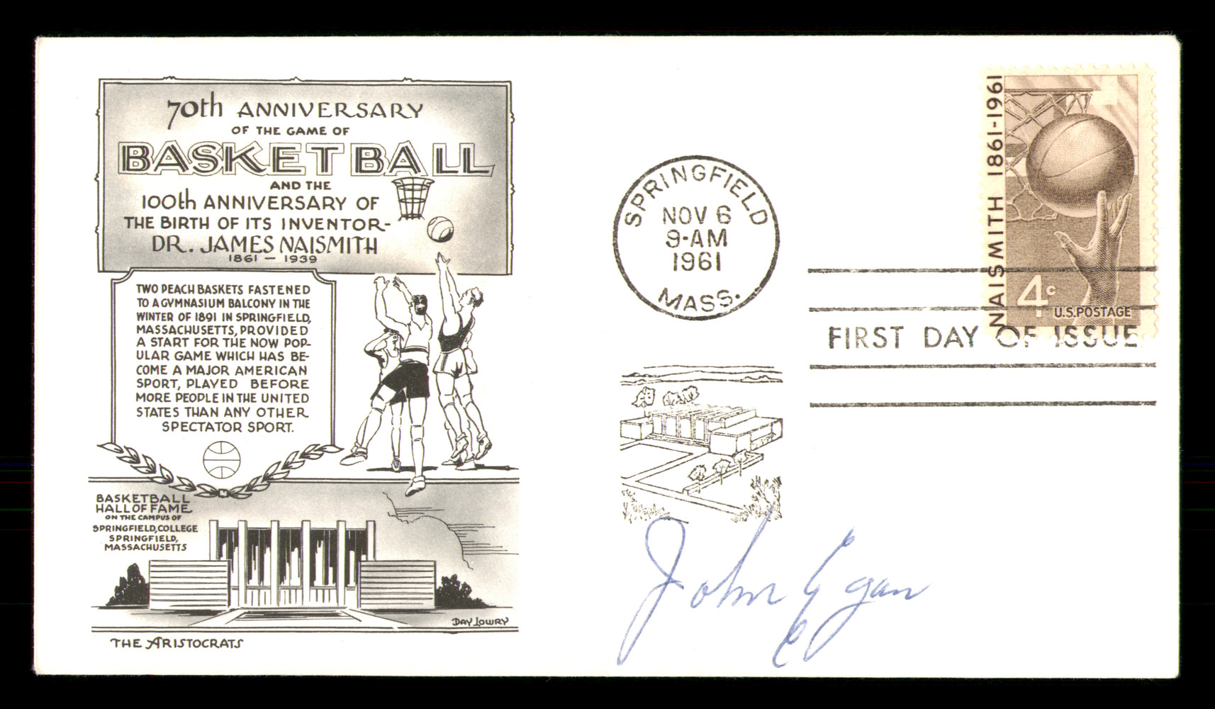 Johnny Egan Autographed 1961 First Day Cover Lakers Knicks