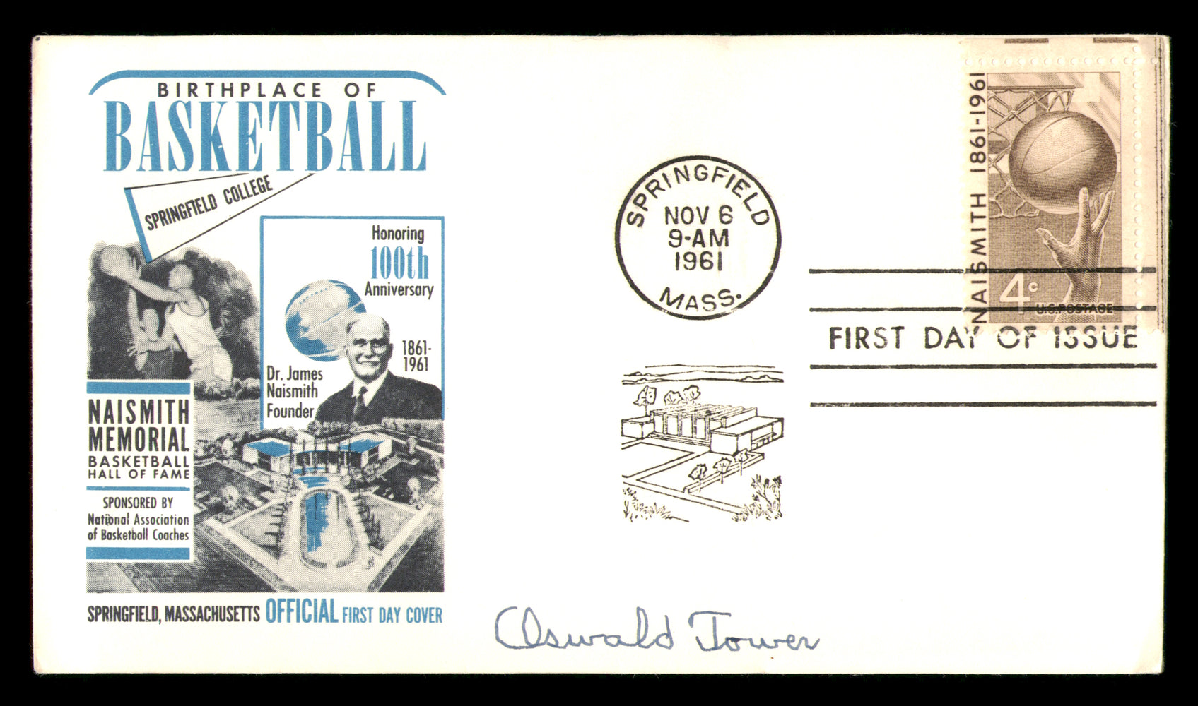 Oswald Tower Autographed 1961 First Day Cover NBA Administrator