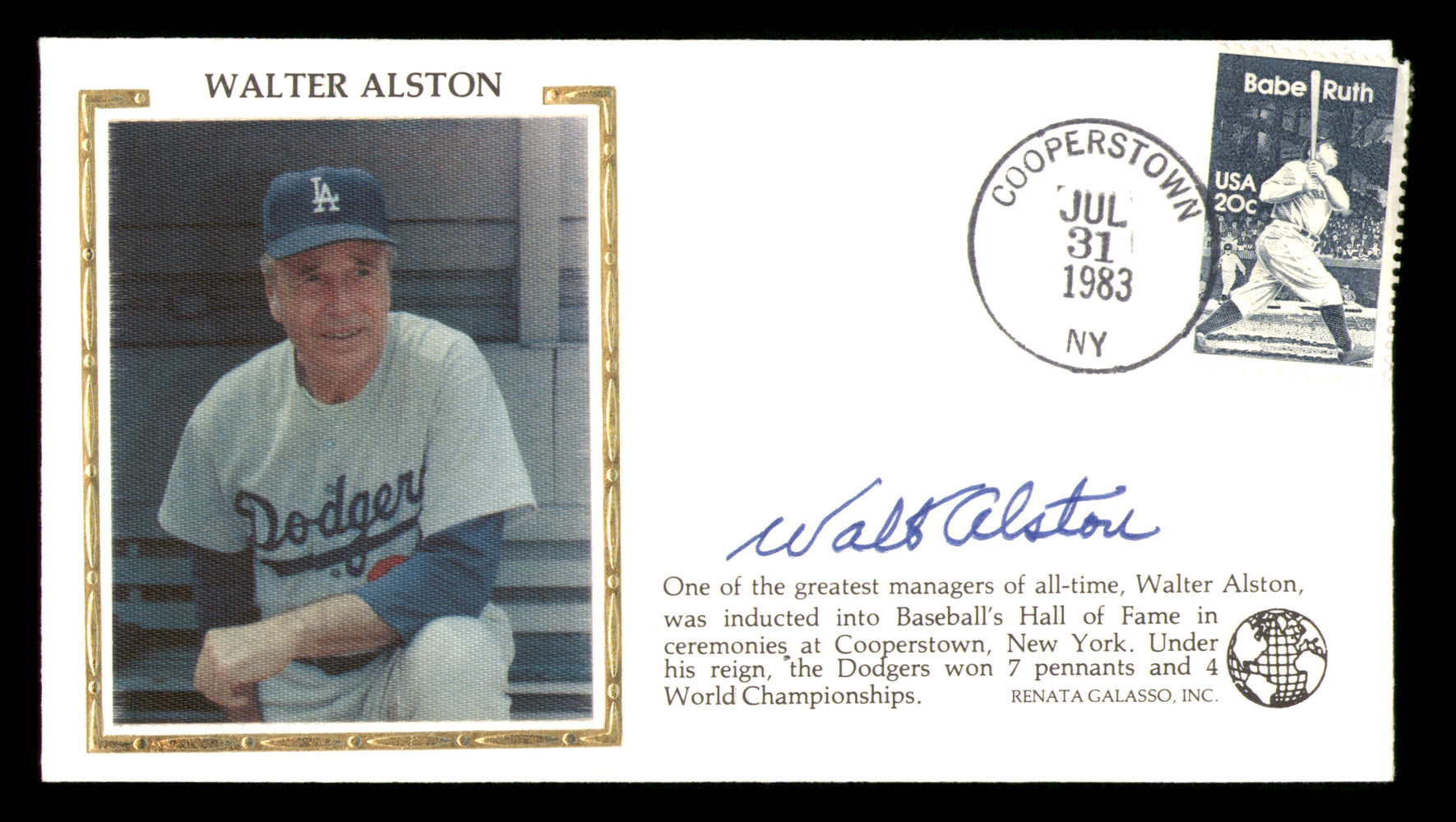 Walter Alston Autographed 1983 First Day Cover Los Angeles Dodgers