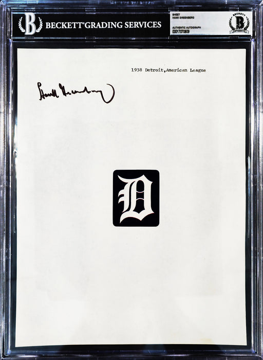 Hank Greenberg Autographed 8.5x11 Magazine Page Photo Detroit Tigers Beckett BAS #17070809