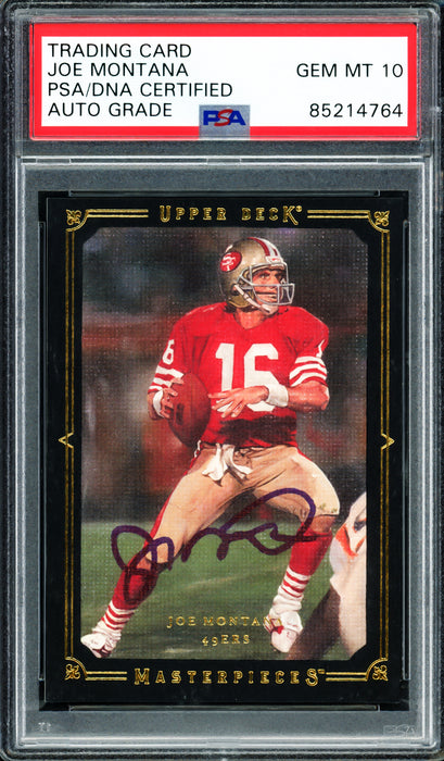 Joe Montana Autographed 2008 Upper Deck Masterpieces Black Framed Card #46 Card San Francisco 49ers Auto Grade Gem Mint 10 PSA/DNA