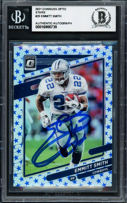 Emmitt Smith Autographed 2021 Donruss Optic Stars Card #25 Card Dallas Cowboys Auto Grade Gem Mint 10 Beckett BAS