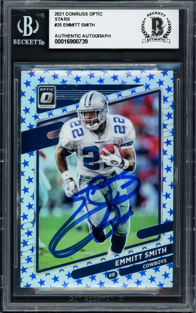 Emmitt Smith Autographed 2021 Donruss Optic Stars Card #25 Card Dallas Cowboys Auto Grade Gem Mint 10 Beckett BAS