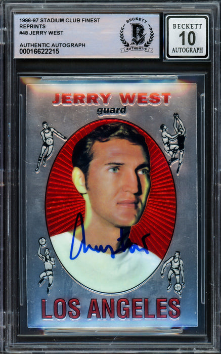 Jerry West Autographed 1996-97 Stadium Club Finest Reprints Card #48 Card Los Angeles Lakers Auto Grade Gem Mint 10 #/333 Beckett BAS