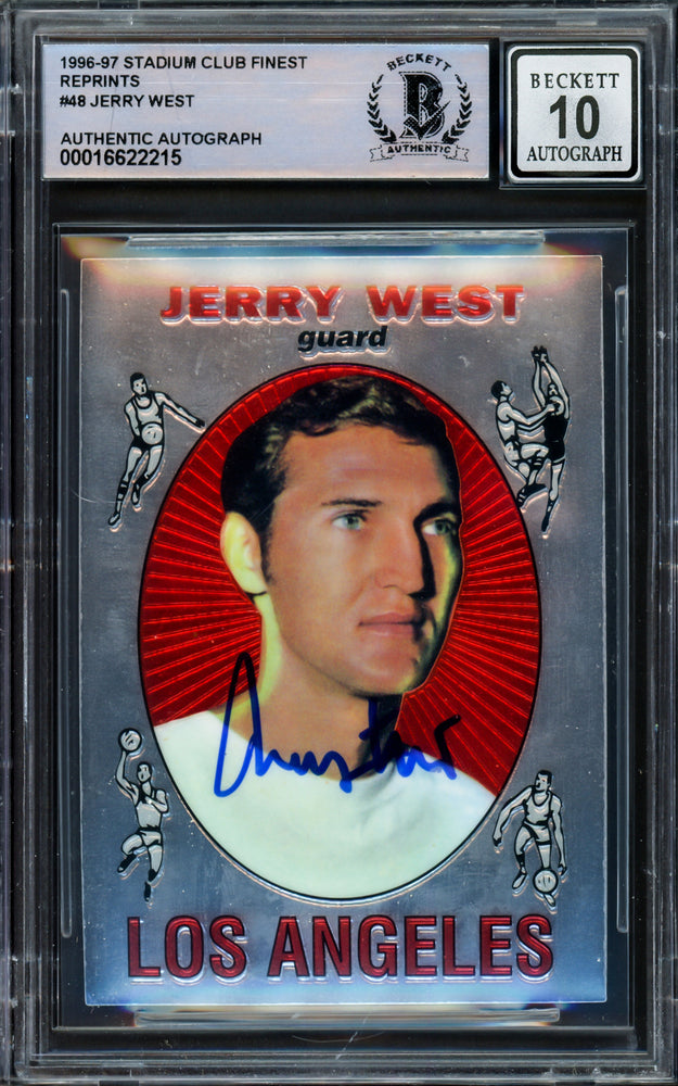 Jerry West Autographed 1996-97 Stadium Club Finest Reprints Card #48 Card Los Angeles Lakers Auto Grade Gem Mint 10 #/333 Beckett BAS