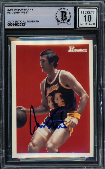 Jerry West Autographed 2009-10 Bowman Card #87 Card Los Angeles Lakers Auto Grade Gem Mint 10 Beckett BAS