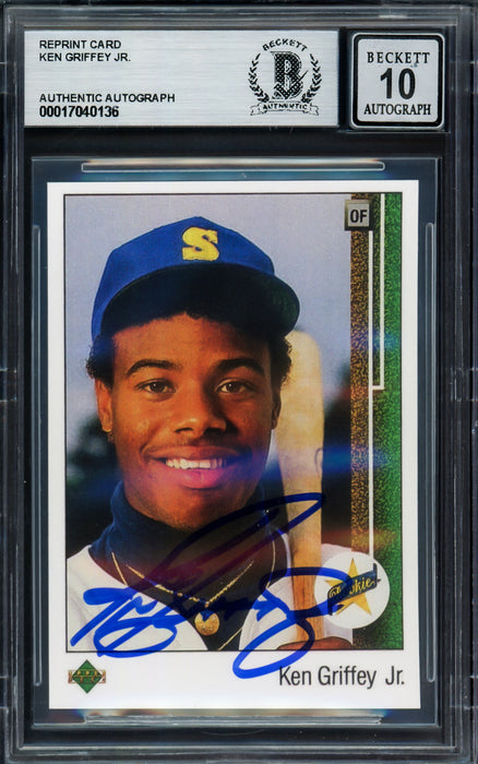 Ken Griffey Jr. Autographed 1989 Rookie Reprint Card #1 Seattle Mariners Auto Grade Gem Mint 10 Beckett BAS