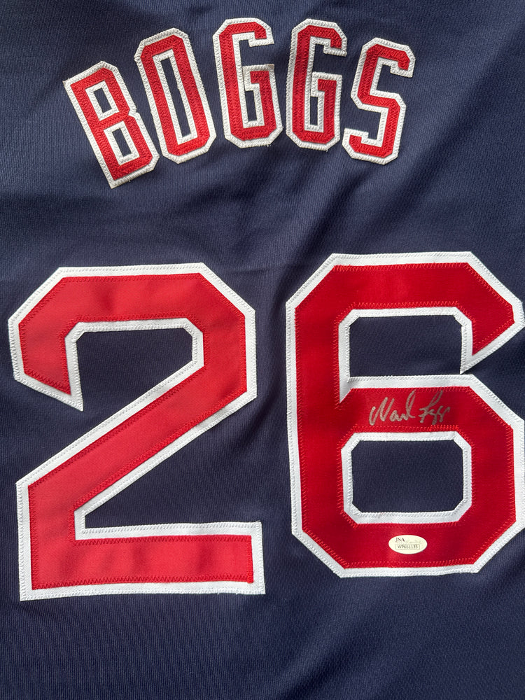 Wade Boggs Signed Boston Navy Baseball Jersey Silver Ink (JSA)