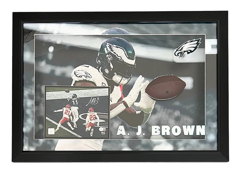 AJ Brown Signed Philadelphia 3D Light Up Framed Football 33x23 Photo (Beckett)