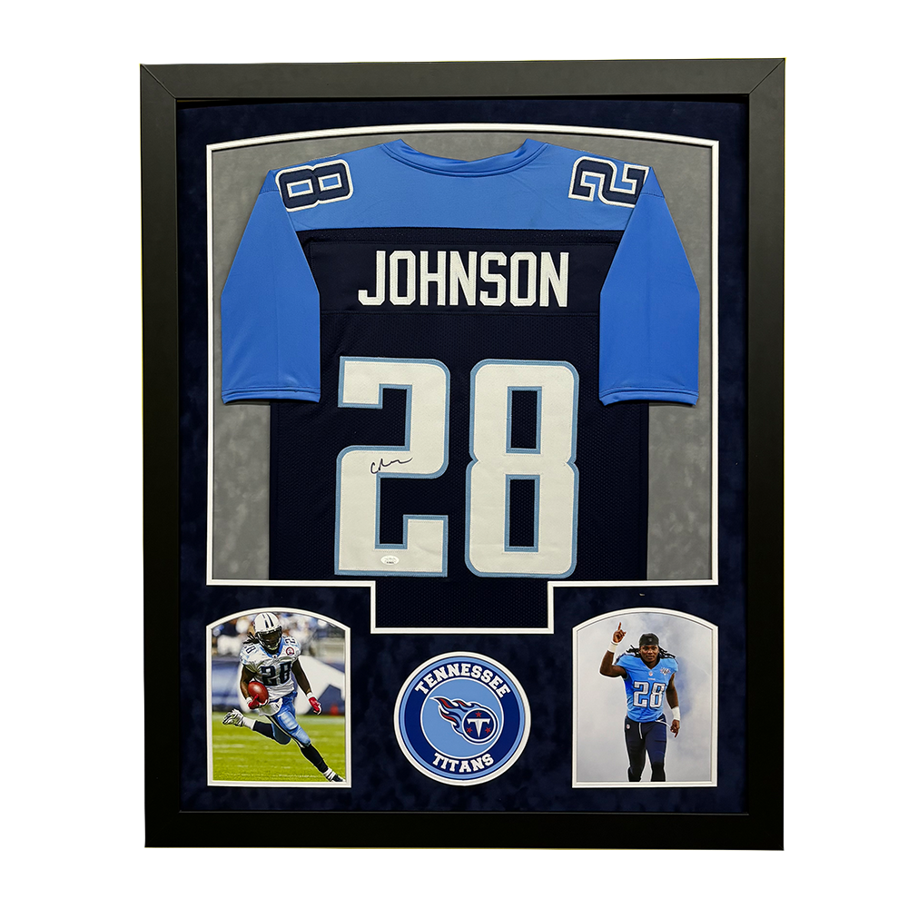 Chris Johnson Signed Blue Custom Suede Matte Framed Football Jersey