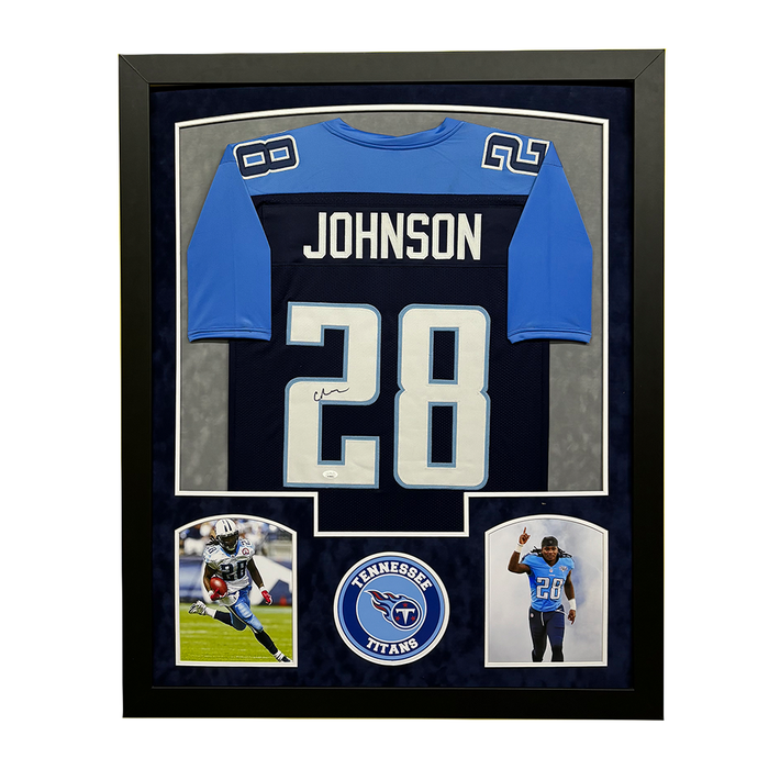 Chris Johnson Signed Blue Custom Suede Matte Framed Football Jersey